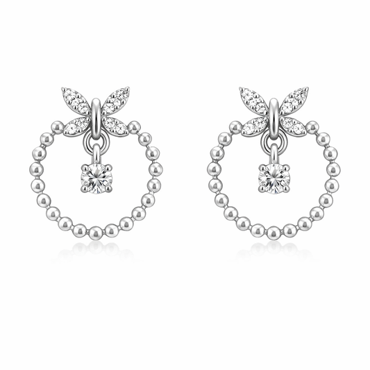 14K Hanging Butterfly in A Circle Style White Gold Diamond Earrings TDW:0.21ct