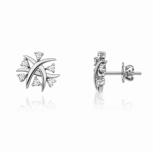 14K White Gold Starburst Diamond Stud Earrings TDW: 0.26ct VS.GH