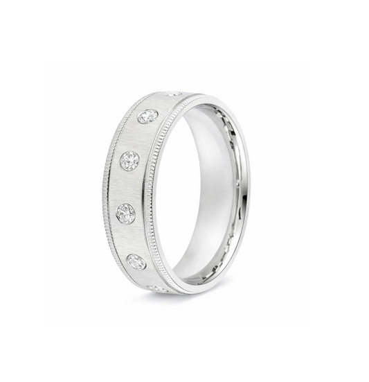 White Gold Matt Ring with 12 Natural Diamonds all around ,18k, TDW: 0.41ct