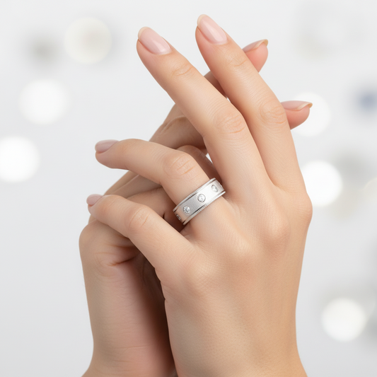 White Gold Matt Ring with 12 Natural Diamonds all around ,18k, TDW: 0.41ct