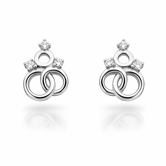 14K White Gold Three Circle Style Earring Setting with Six Diamonds TDW: 0.06ct