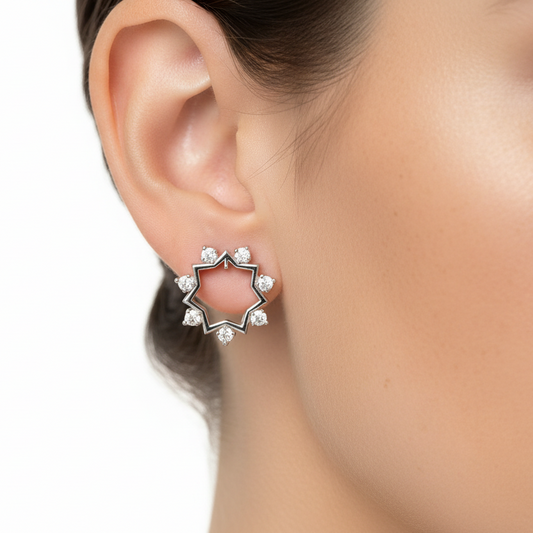 White Gold Earring Star design setting with seven Diamonds TDW: 0.23ct14k