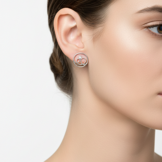 14K White Gold Circle Earring with One Natural Diamond TDW:0.10ct