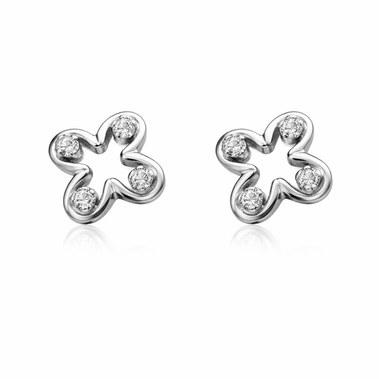 14K White Gold Flower Design Diamond Earring TDW:0.17ct