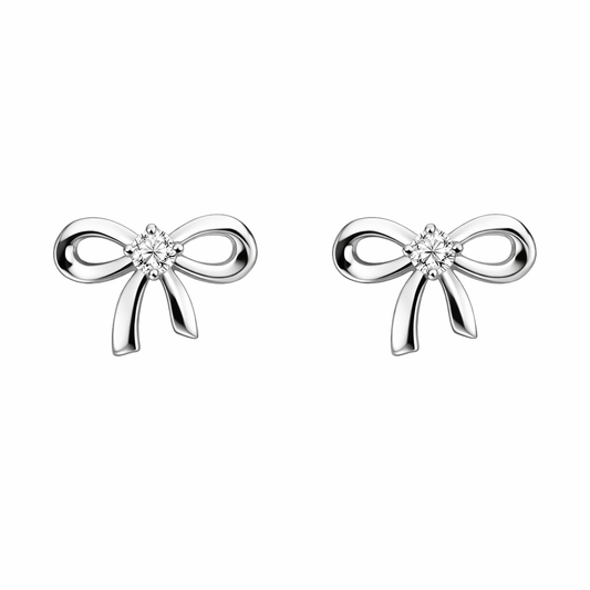 14K Bow Design White Gold Diamond Earrings TDW:0.06ct