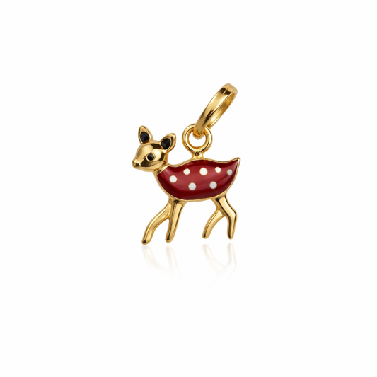 Yellow Gold Fawn Pendant with Red Enamel, 18k