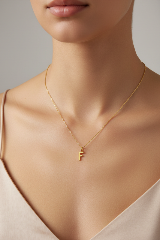 18K Yellow Gold Initial F Pendant