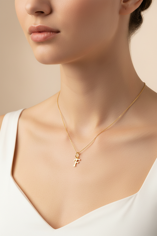 18K Yellow Gold Initial F Pendant