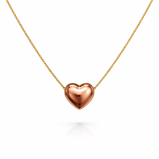 Two Tone Gold Necklace with puffed heart and chain, 14k, 1.84gr, 18 inch