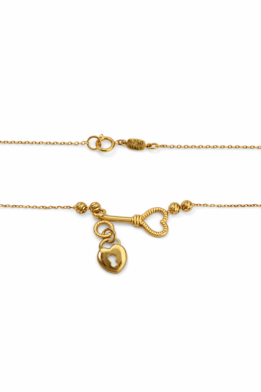 18K Yellow Gold CZ Key & Lock Necklace 3 gr 17"