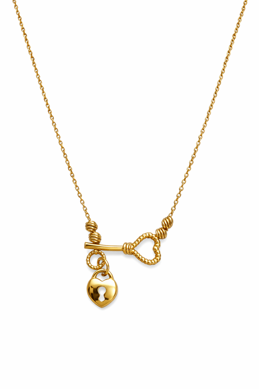 18K Yellow Gold CZ Key & Lock Necklace 3 gr 17"