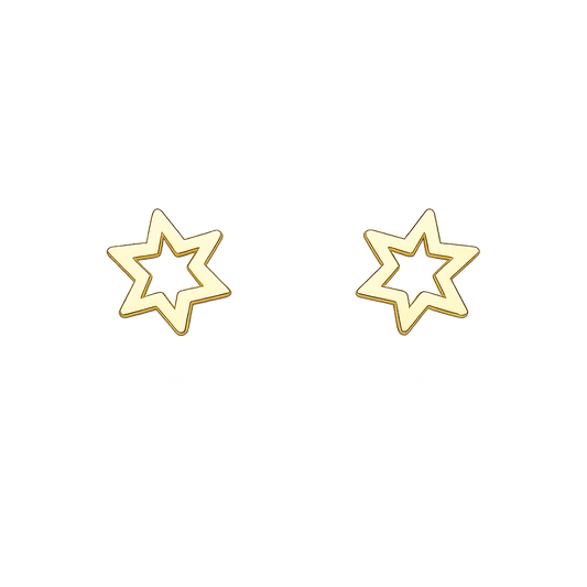 18K Yellow Gold Stud Earring Hollow Star 0.8 gr