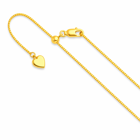 14K Yellow Gold Box Chain with Adjustable Sliding Bead