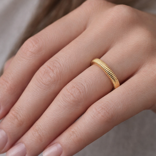 18K Yellow Gold Ribbed Stacking Ring