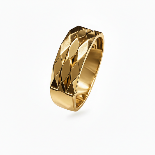 18K Yellow Gold Wide Patterned Band Ring
