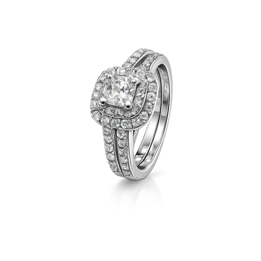 White Gold Halo Diamond Engagement Ring Set. 14k C.18ct TDW: 0.36 VS-SI, GH