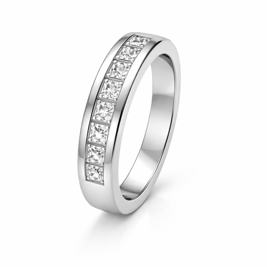 14K White Gold Princess Cut Channel Setting Band. TDW: 0.54ct VS FG