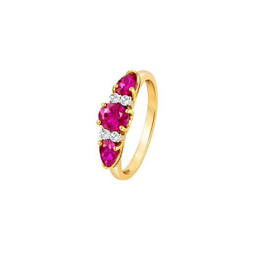 10K Vintage Yellow Gold Oval and Teardrop Shaped Ruby with Diamond Ring