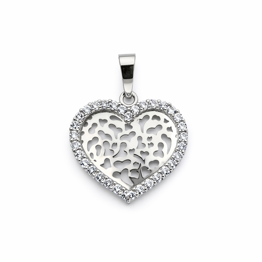 Sterling Silver Heart Shape with CZ SurRound ing and Heart Hollow Design 925