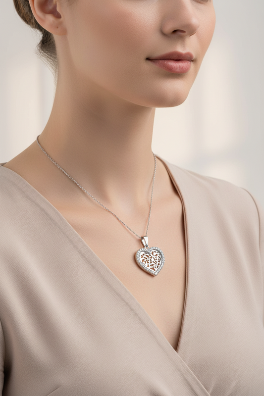 Sterling Silver Heart Shape with CZ SurRound ing and Heart Hollow Design 925