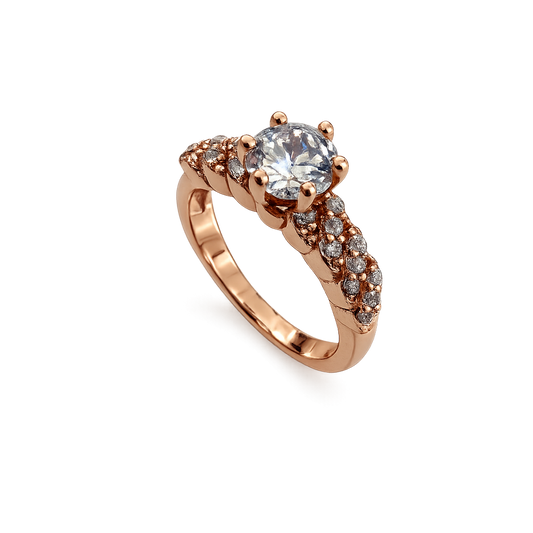 925 Sterling Silver Rose Plated Twisted Pavé Solitaire Engagement Ring