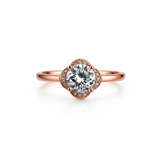Sterling Silver 925 Rose Gold Plated Flower Solitaire CZ Engagement Ring