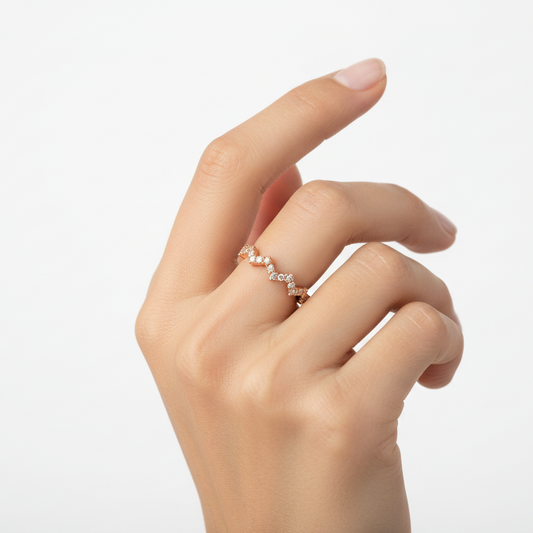 Sterling Silver Rose Plated CZ Zig Zag Band