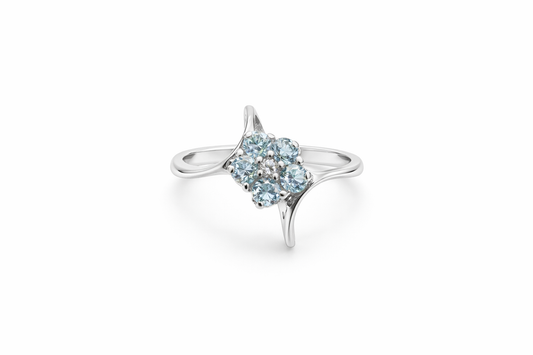 White Gold Ocean Bloom Aquamarine and Diamond Ring 14k