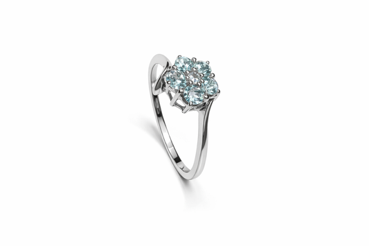 White Gold Ocean Bloom Aquamarine and Diamond Ring 14k