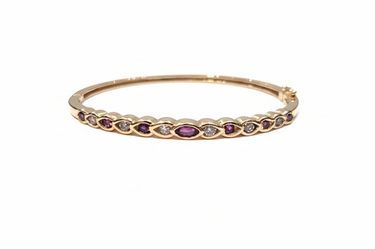 14K Yellow Gold Stone Bangle with Garnets and Diamonds