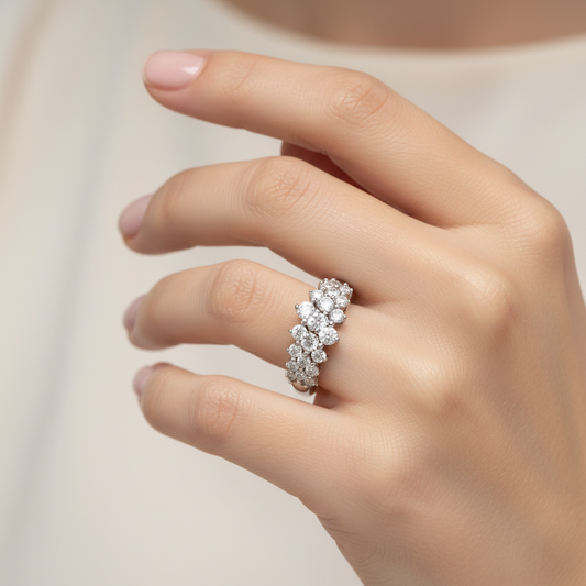 White Gold Cocktail White Gold Diamond Cluster Band Ring 14k, TDW: 0.4ct SI GH