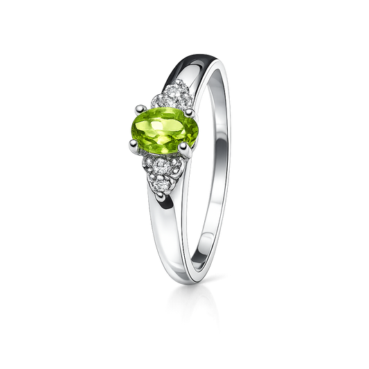 10K White Gold Ring Oval Peridot and Diamonds