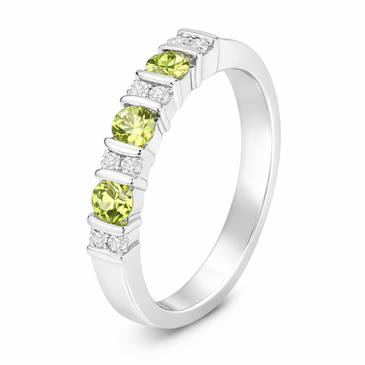 10K White Gold Half Eternity Diamonds and Peridot Band TDW: 0.10ct