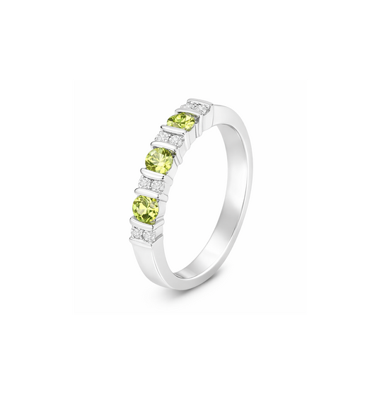 10K White Gold Half Eternity Diamonds and Peridot Band