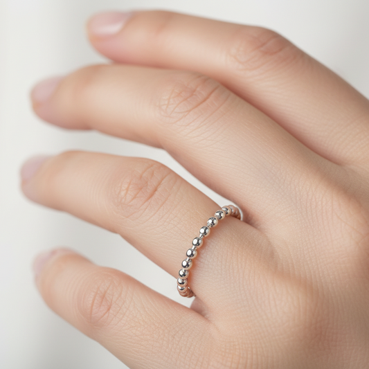 925 Sterling Silver Beaded Band Ring