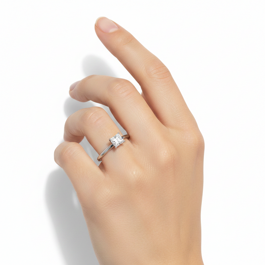 14K White Gold Princess Cut Natural Diamond Solitaire Ring