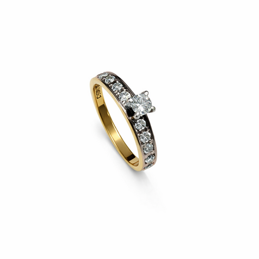 14K Two-Tone Gold Ring with Round Cut Natural Diamond Ring TDW :0.36ct SI2 GH