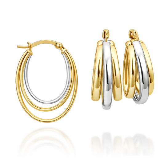 Two Tone Triple tube Layered Hoops 14k