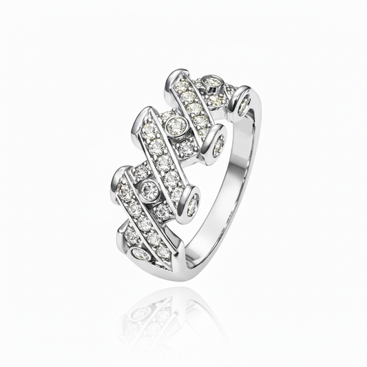 18K White Gold Wide Swirl Diamond Band Ring