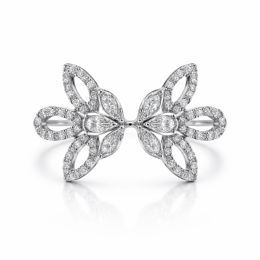 White Gold Diamond Butterfly Wing Ring with round and Marquise Diamonds TDW: 0.95ct VS,GH,18k