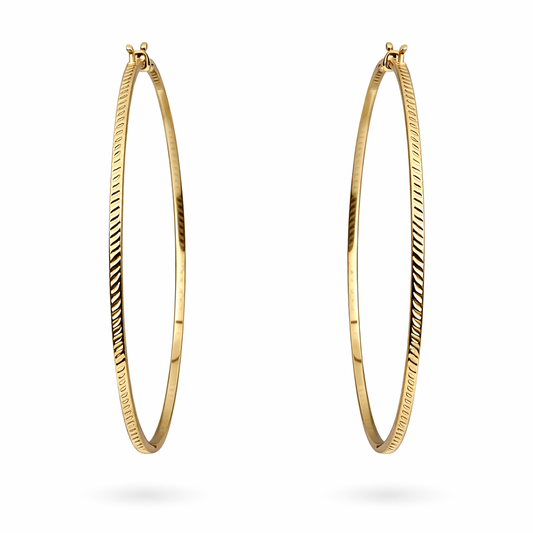 Yellow Gold Large Textured Hoops 18k 52mm