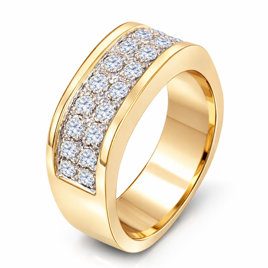 Yellow Gold Square Panel Diamond Pavé Band Ring 14K TDW: 0.54ct. VS1-2 FG