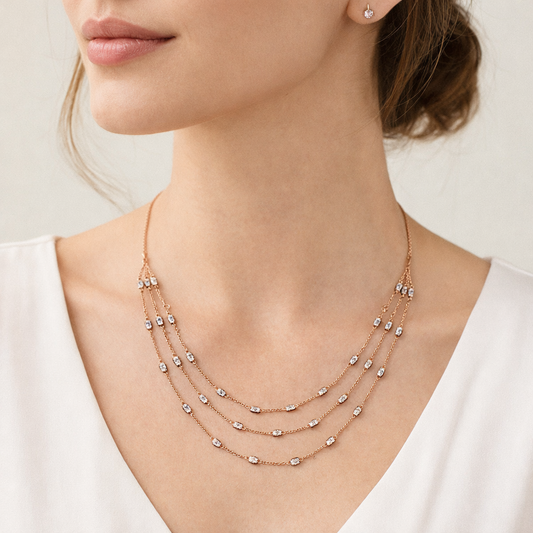 Rose gold and White Gold triple-layer Necklace, 10k