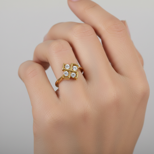 14K Yellow Gold Square Diamond Cluster Ring