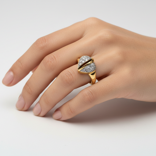 14K Yellow Gold Heart Shaped Diamond Ring