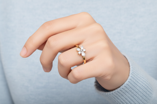 Yellow Gold Diamond Ring setting with Five Marquise 18k TDW: 0.4ct I2 H