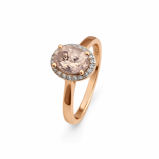 10K Vintage Rose Gold Oval Halo Morganite Ring TDW: 0.07ct