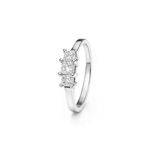 14K White Gold Princess-Cut Triple Diamond Ring