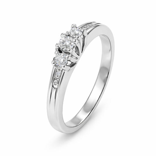 White Gold Three-Stone Diamond Ring with Accent Diamonds, 14k,TDW: 0.25ct VS FG