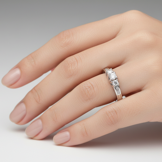 14K White Gold Channel-Set Trilogy Ring